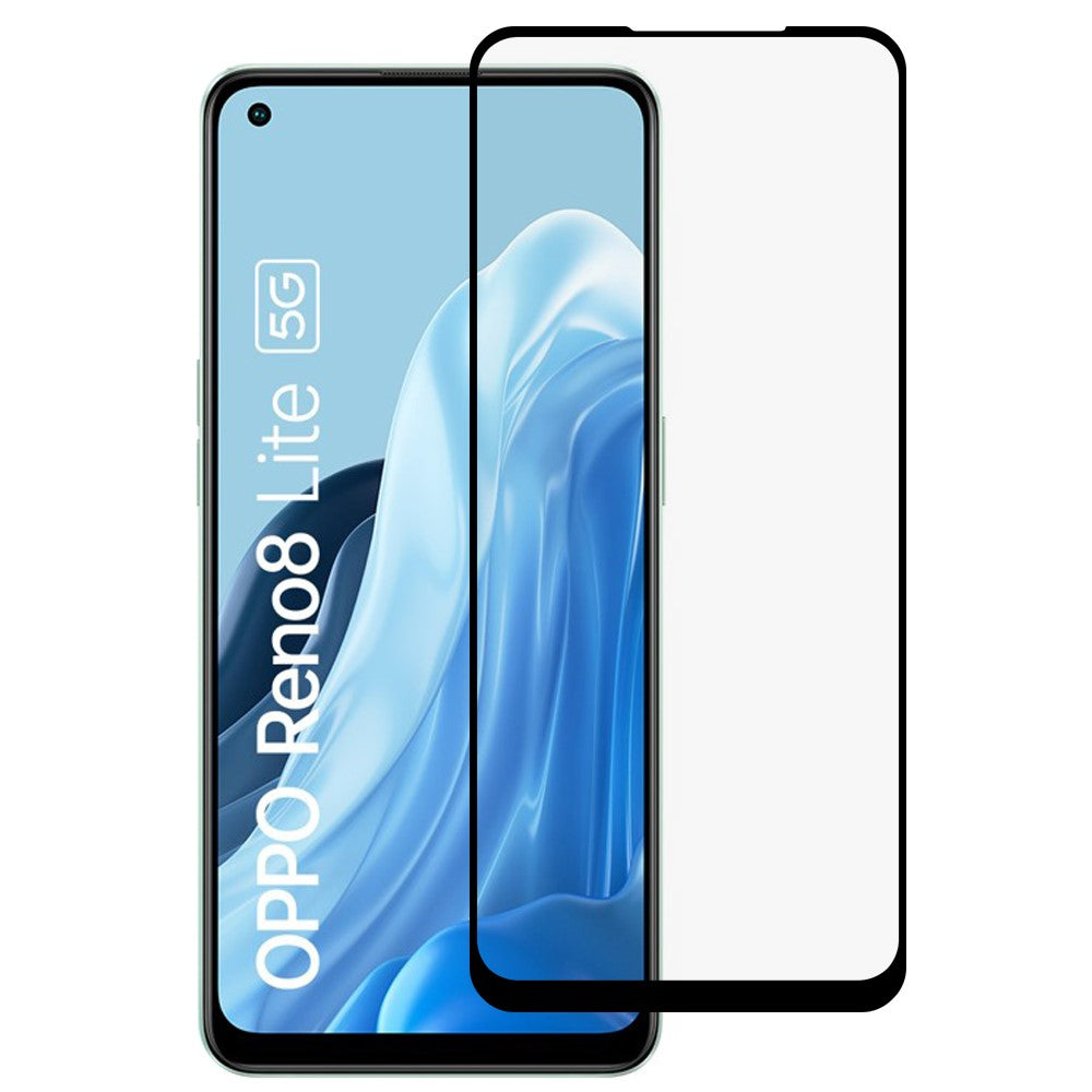 9D härdat glasfilm för Oppo Reno8 Lite 5G, högtransparent silkestryck sidolim helskärm 9H slitstarkt skärmskydd