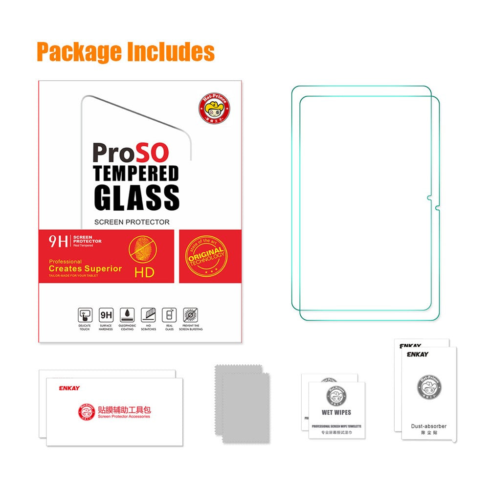 ENKAY HAT PRINCE 2Pcs / Set for Oppo Pad Air 0.33mm Screen Protector 9H Hardness 2.5D Arc Edge Anti-explosion Full Glue Tempered Glass Film