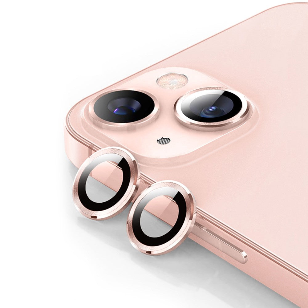 ENKAY HAT PRINCE For iPhone 14 6.1 inch / 14 Plus 1 Set Camera Lens Protector HD Anti-explosion Tempered Glass Aluminum Alloy Ring Film