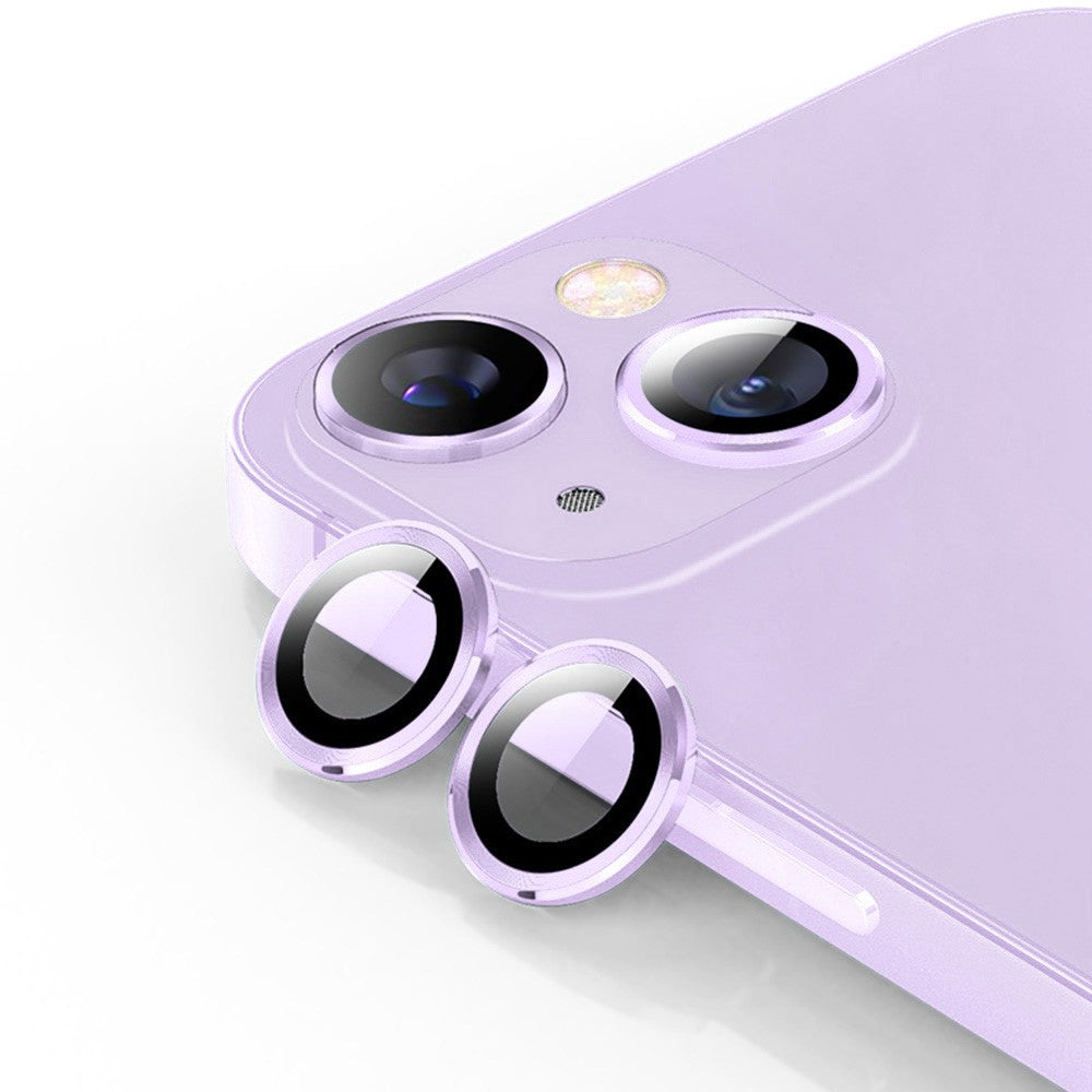 ENKAY HAT PRINCE For iPhone 14 6.1 inch / 14 Plus 1 Set Camera Lens Protector HD Anti-explosion Tempered Glass Aluminum Alloy Ring Film