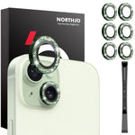 NORTHJO 3 Sets for iPhone 15 / 15 Plus / 14 / 14 Plus Lens Protector Glitter Metal Ring Tempered Glass Lens Film
