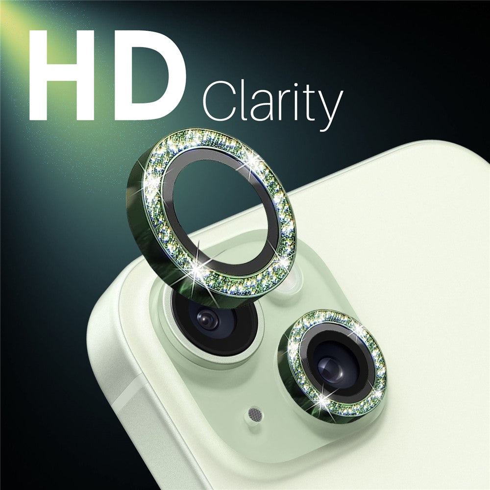 NORTHJO 3 Sets for iPhone 15 / 15 Plus / 14 / 14 Plus Lens Protector Glitter Metal Ring Tempered Glass Lens Film
