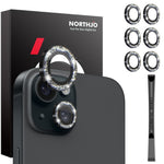 NORTHJO 3 Sets for iPhone 15 / 15 Plus / 14 / 14 Plus Lens Protector Glitter Metal Ring Tempered Glass Lens Film
