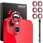 NORTHJO 3 Sets for iPhone 15 / 15 Plus / 14 / 14 Plus Lens Protector Glitter Metal Ring Tempered Glass Lens Film