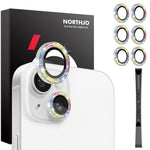 NORTHJO 3 Sets for iPhone 15 / 15 Plus / 14 / 14 Plus Lens Protector Glitter Metal Ring Tempered Glass Lens Film
