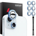 NORTHJO 3 Sets for iPhone 15 / 15 Plus / 14 / 14 Plus Lens Protector Glitter Metal Ring Tempered Glass Lens Film