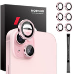 NORTHJO 3 Sets for iPhone 15 / 15 Plus / 14 / 14 Plus Tempered Glass Lens Protector CD Veins Metal Ring Lens Film