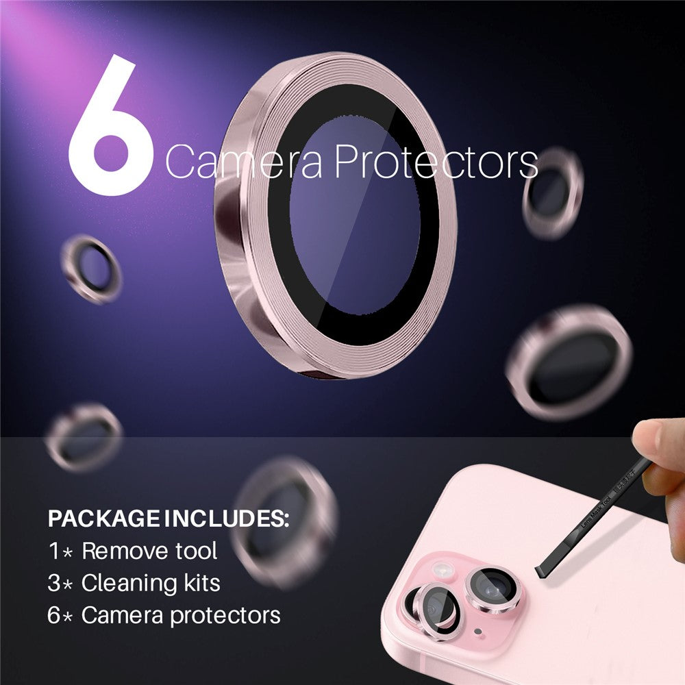 NORTHJO 3 Sets for iPhone 15 / 15 Plus / 14 / 14 Plus Tempered Glass Lens Protector CD Veins Metal Ring Lens Film