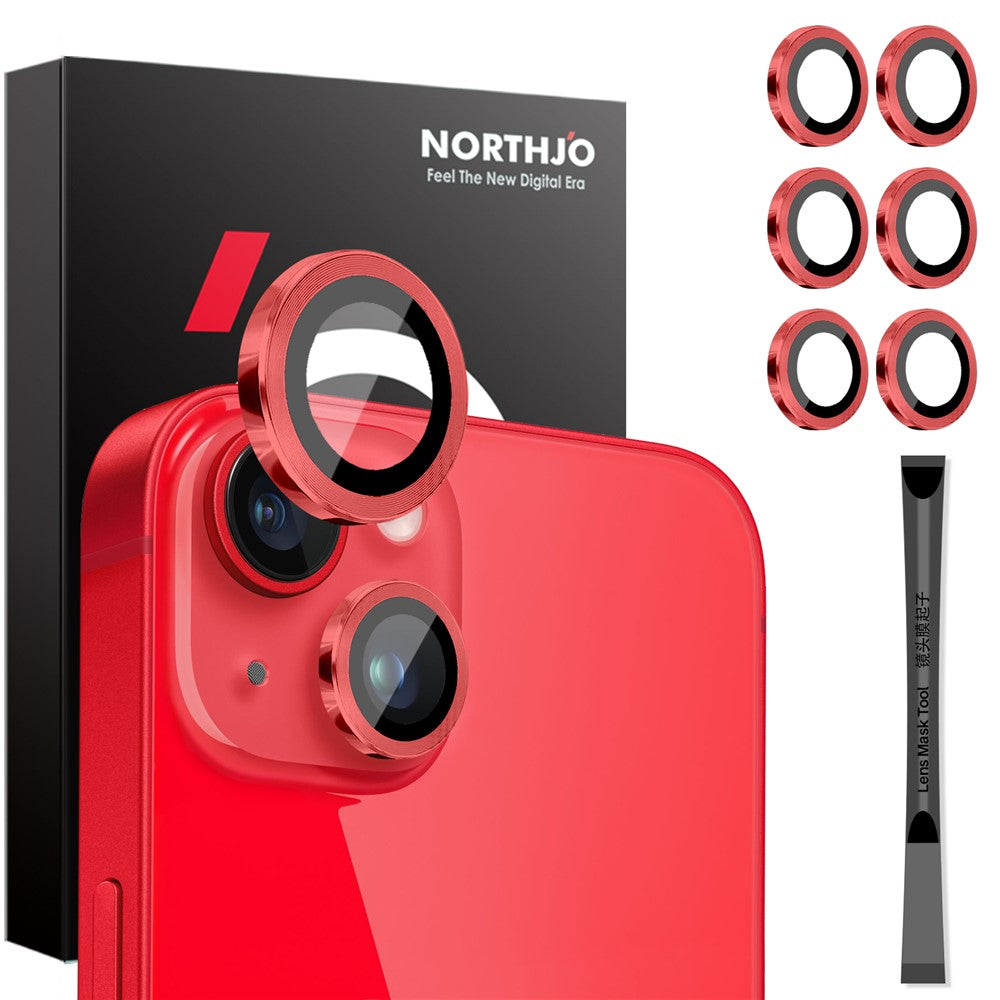 NORTHJO 3 Sets for iPhone 15 / 15 Plus / 14 / 14 Plus Tempered Glass Lens Protector CD Veins Metal Ring Lens Film