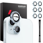 NORTHJO 3 Sets for iPhone 15 / 15 Plus / 14 / 14 Plus Tempered Glass Lens Protector CD Veins Metal Ring Lens Film