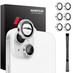 NORTHJO 3 Sets for iPhone 15 / 15 Plus / 14 / 14 Plus Tempered Glass Lens Protector CD Veins Metal Ring Lens Film