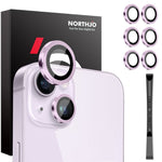 NORTHJO 3 Sets for iPhone 15 / 15 Plus / 14 / 14 Plus Tempered Glass Lens Protector CD Veins Metal Ring Lens Film
