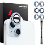 NORTHJO 3 Sets for iPhone 15 / 15 Plus / 14 / 14 Plus Lens Protector Rhinestone Decor Metal+Tempered Glass Lens Film