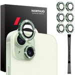 NORTHJO 3 Sets for iPhone 15 / 15 Plus / 14 / 14 Plus Lens Protector Rhinestone Decor Metal+Tempered Glass Lens Film