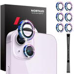 NORTHJO 3 Sets for iPhone 15 / 15 Plus / 14 / 14 Plus Lens Protector Rhinestone Decor Metal+Tempered Glass Lens Film