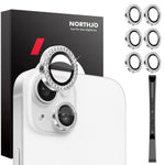 NORTHJO 3 Sets for iPhone 15 / 15 Plus / 14 / 14 Plus Lens Protector Rhinestone Decor Metal+Tempered Glass Lens Film