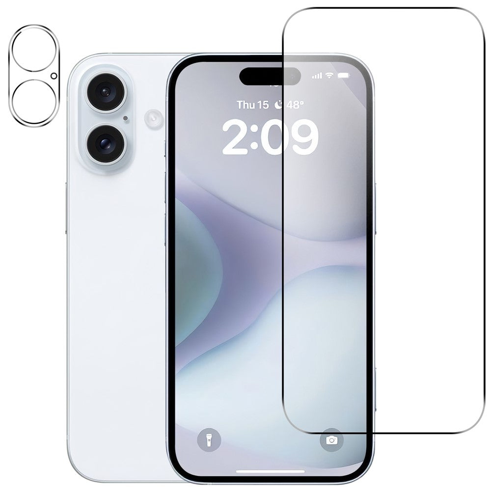 Til iPhone 16 Plus Anti-Eksplosion 9H Hærdet Glas Skærmbeskytter + Kamera Linsebeskytter