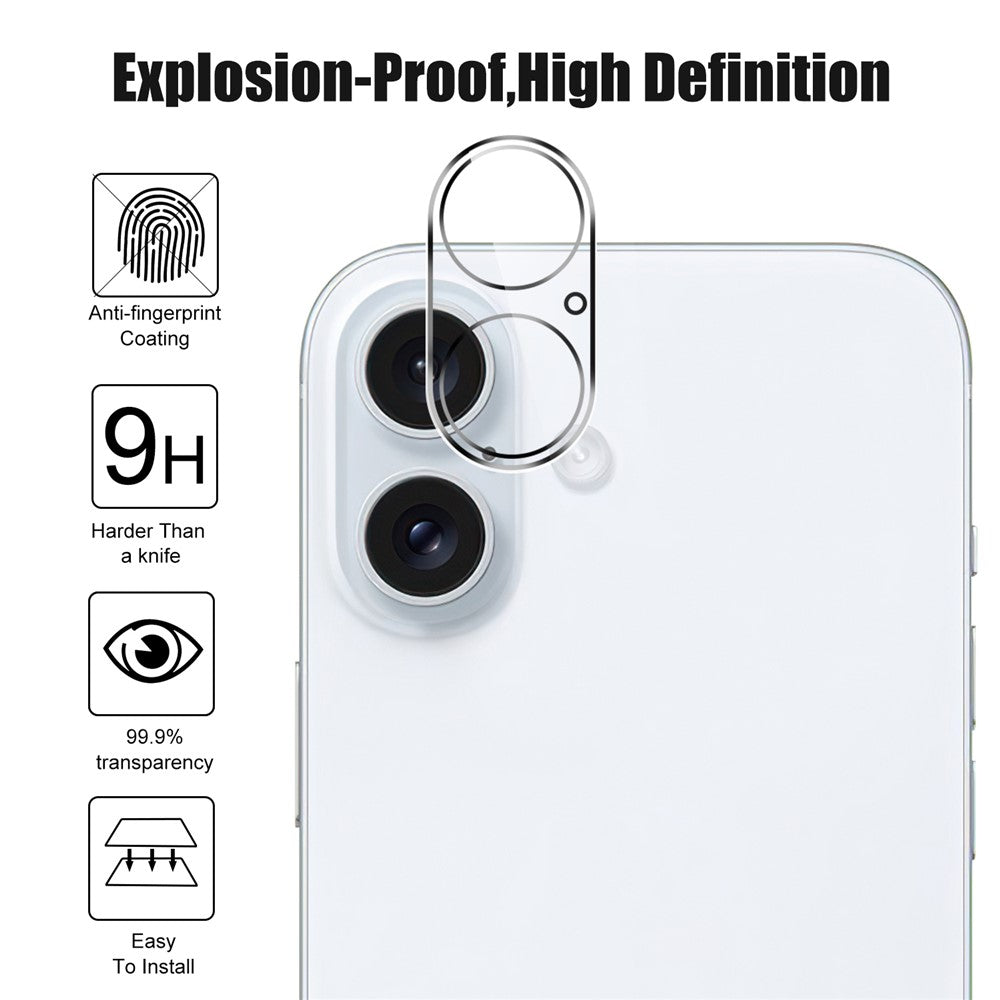 For iPhone 16 Plus Anti-Explosion 9H Tempered Glass Screen Protector + Camera Lens Protector