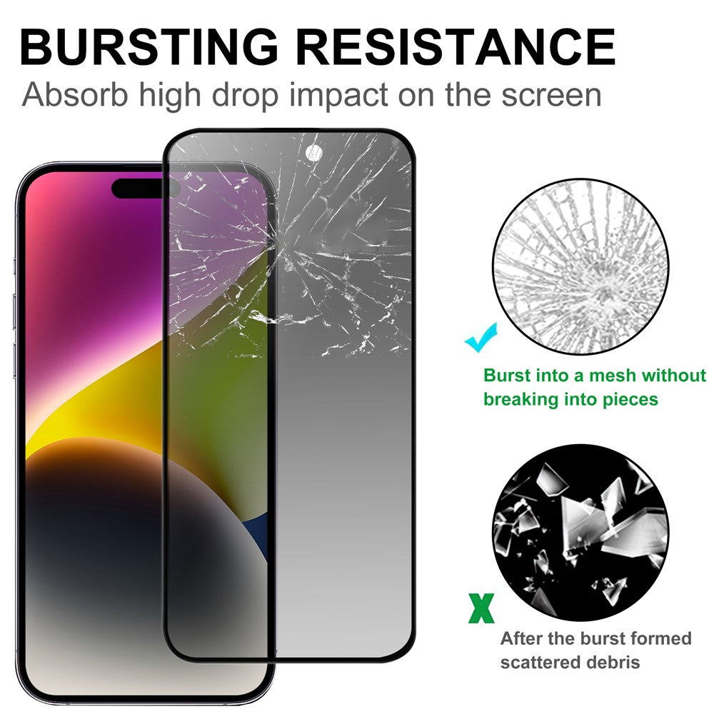 For iPhone 16 Plus Tempered Glass Screen Protector Anti-spy 2.5D Arc Edge Anti-explosion Film