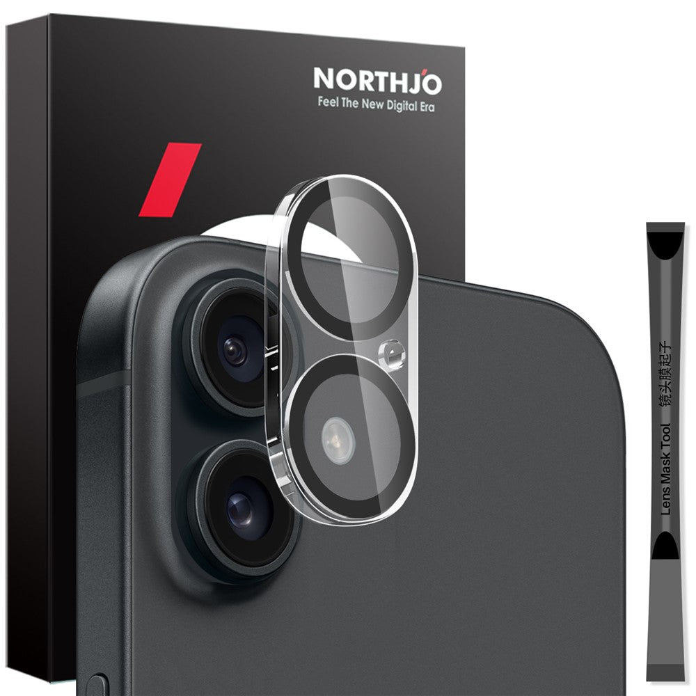 NORTHJO För iPhone 16/16 Plus Black Circles Kameralinsskydd Härdat Glas HD Klar 3D Heltäckande