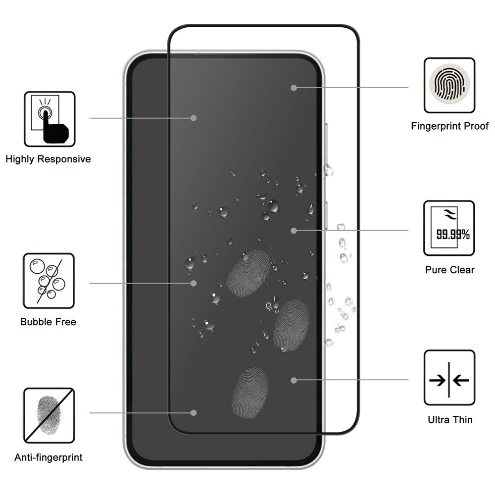 Til Samsung Galaxy S24 FE AGC Hærdet Glas med Sort Kant Full Glue Fuld Dækning Skærmbeskytter