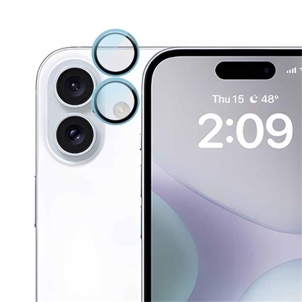 RURIHAI For iPhone 16 / 16 Plus Camera Lens Film Titanium Alloy Ring+Tempered Glass Lens Protector