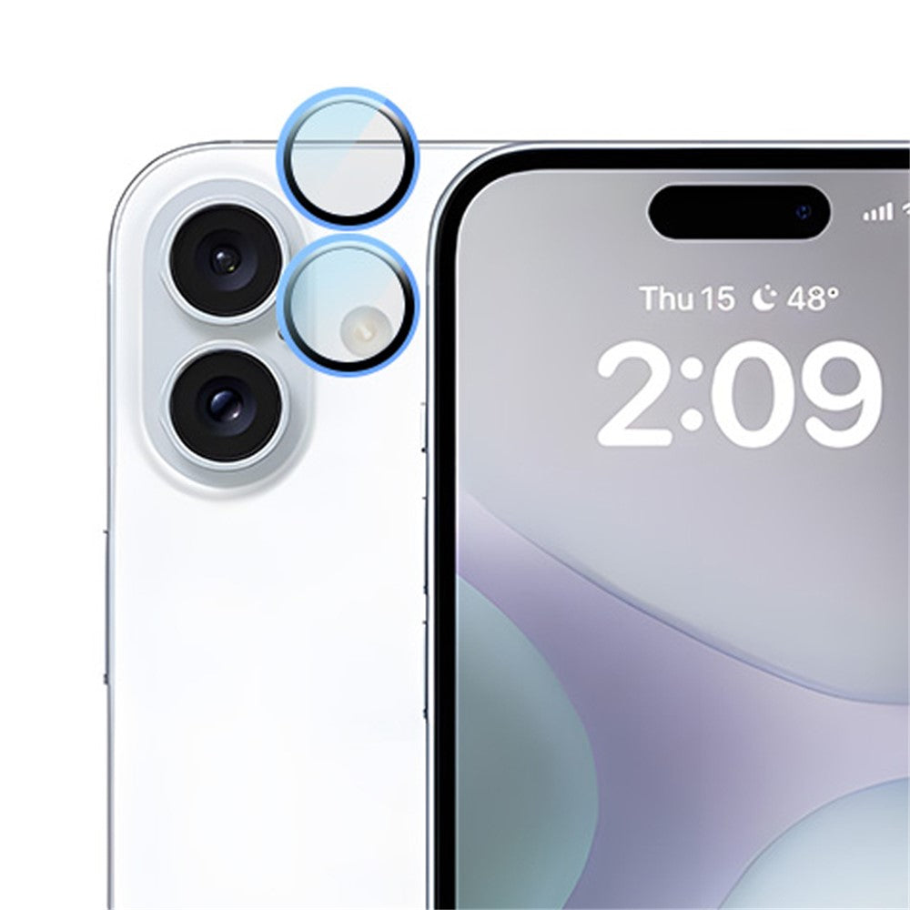 RURIHAI For iPhone 16 / 16 Plus Camera Lens Film Titanium Alloy Ring+Tempered Glass Lens Protector