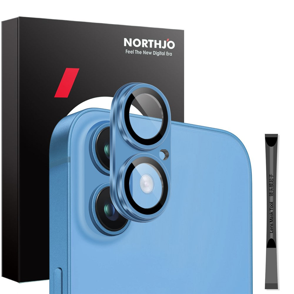 NORTHJO For iPhone 16 / 16 Plus Matte Camera Lens Protector Integrated Metal + Tempered Glass Lens Film