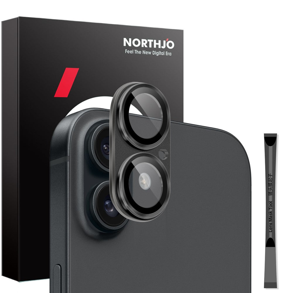 NORTHJO For iPhone 16 / 16 Plus Matte Camera Lens Protector Integrated Metal + Tempered Glass Lens Film