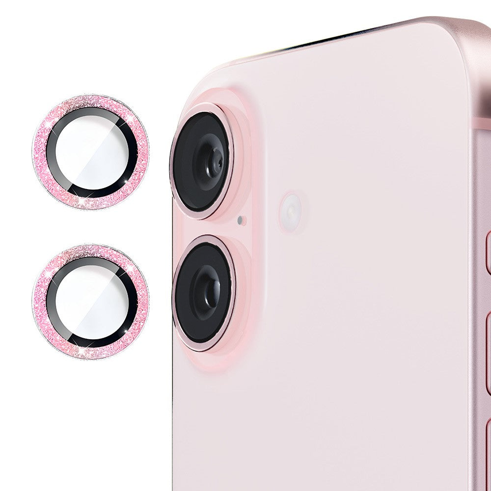 ENKAY HAT PRINCE 1 sæt til iPhone 16 / 16 Plus Kameralinsefilm Glitrende Metalring Linsebeskytter
