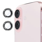 ENKAY HAT PRINCE 1 sæt til iPhone 16 / 16 Plus Kameralinsefilm Glitrende Metalring Linsebeskytter
