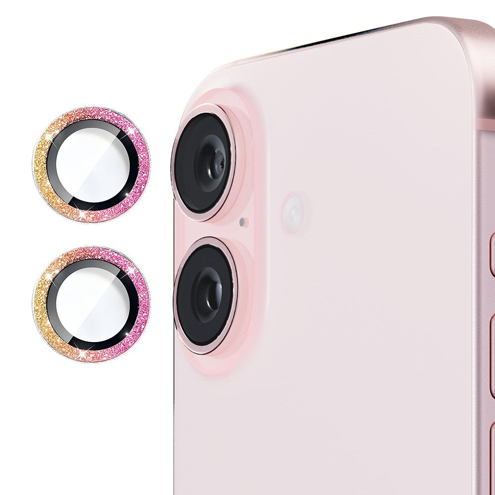 ENKAY HAT PRINCE 1 sæt til iPhone 16 / 16 Plus Kameralinsefilm Glitrende Metalring Linsebeskytter