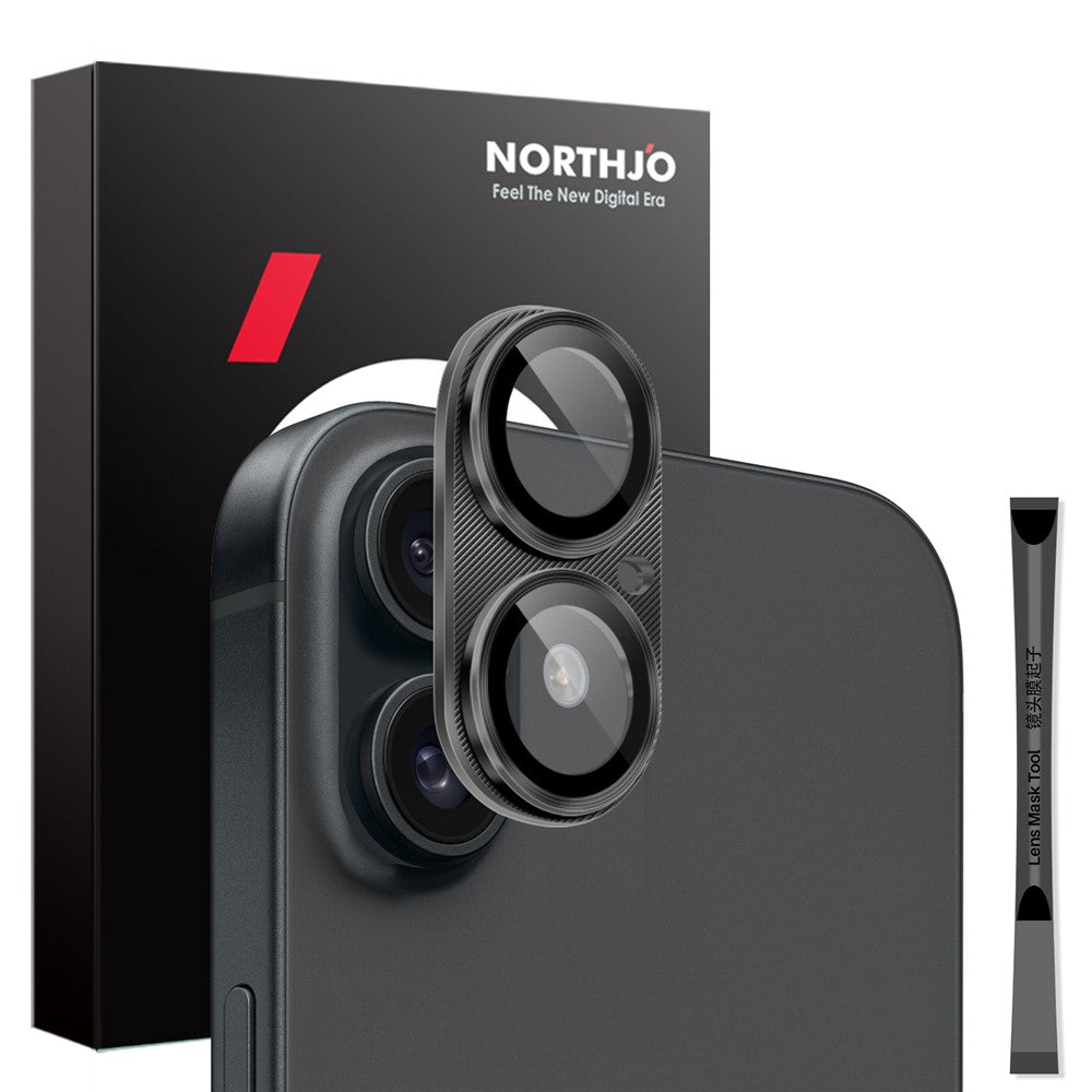 NORTHJO Til iPhone 16 Plus / 16 Integreret Kameralinsebeskytter CD-åre Metalramme + Hærdet Glaslinsefilm