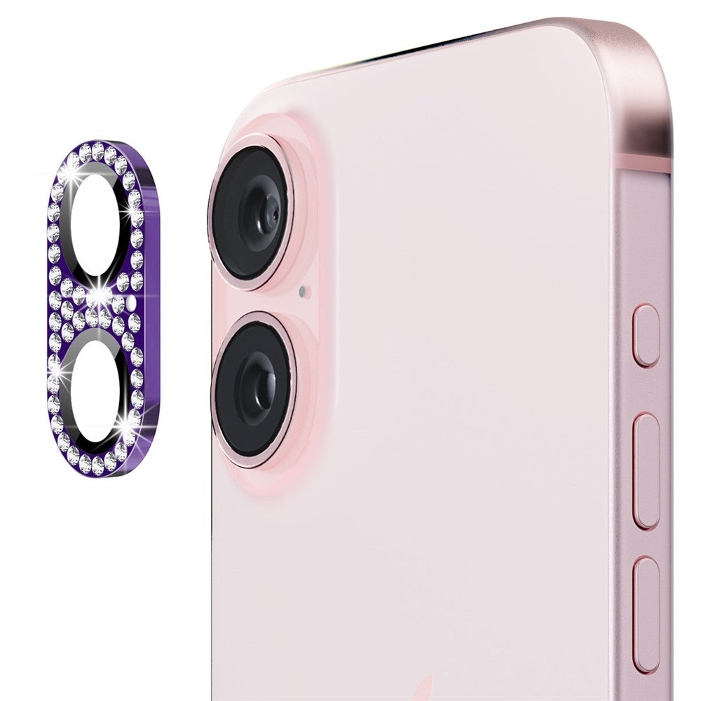ENKAY HAT PRINCE til iPhone 16 / 16 Plus Kameralinsebeskytter med Rhinsten, Metal+Hærdet Glas Linsefilm