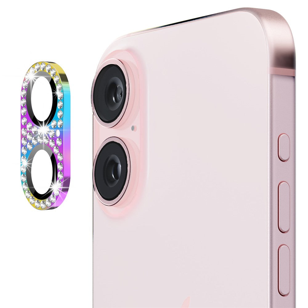 ENKAY HAT PRINCE For iPhone 16 /  16 Plus Camera Lens Protector Rhinestone Decor Metal+Tempered Glass Lens Film