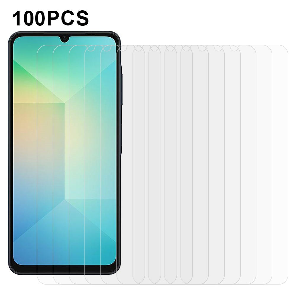 100 stk. skærmbeskyttelse i ridsefast hærdet glasfilm til Samsung Galaxy A08 5G / A08 4G / A07 4G / A07 5G / F06 5G / M06 5G / A06 4G / A06 5G (uden emballage, med vådservietter, støvopsamler og vejledningsmærkat)