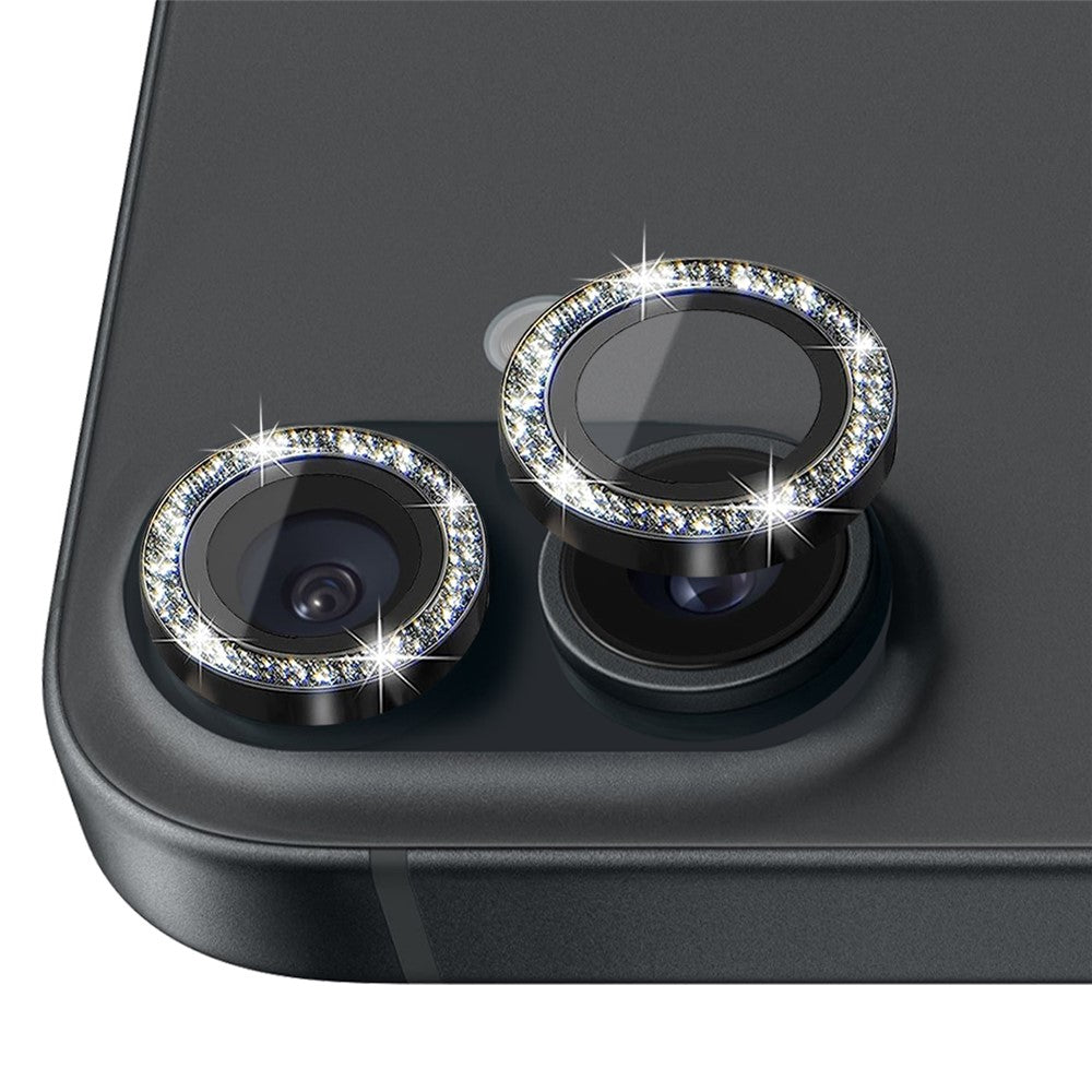 NORTHJO 1 Set For iPhone 16 / 16 Plus Camera Lens Film Tempered Glass+Metal Glitter Rear Lens Protector