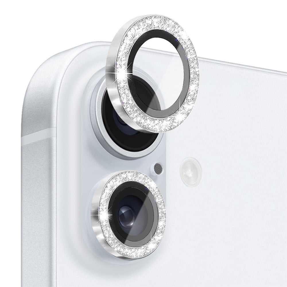 NORTHJO 1 Set For iPhone 16 / 16 Plus Camera Lens Film Tempered Glass+Metal Glitter Rear Lens Protector