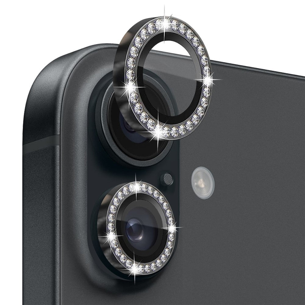 NORTHJO Til iPhone 16 / 16 Plus Linsebeskytter Rhinesten Ring Hærdet Glas Linsefilm