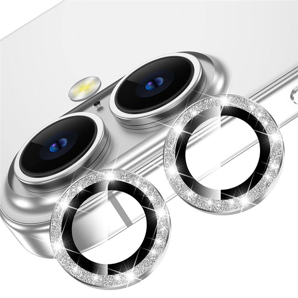 For iPhone 16  /  16 Plus Glitter Camera Lens Film Metal Ring+Tempered Glass Phone Lens Protector