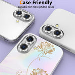 For iPhone 16  /  16 Plus Glitter Camera Lens Film Metal Ring+Tempered Glass Phone Lens Protector