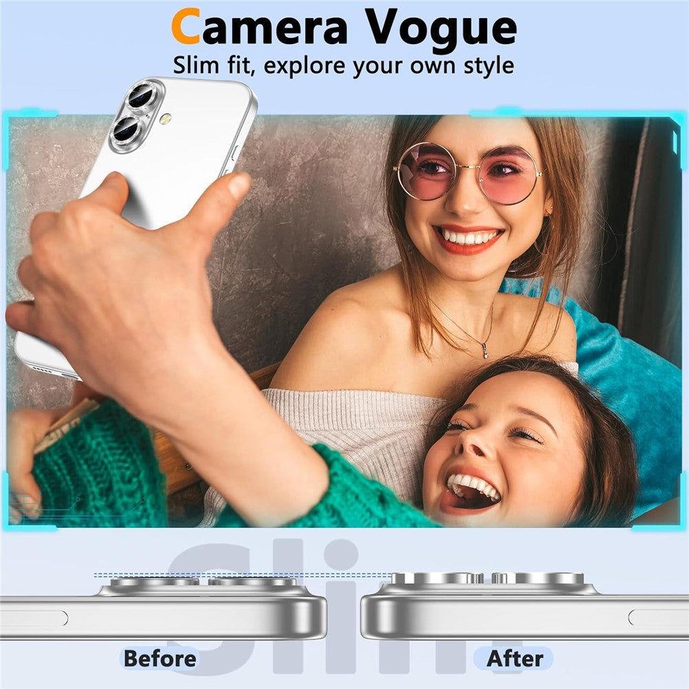 For iPhone 16  /  16 Plus Glitter Camera Lens Film Metal Ring+Tempered Glass Phone Lens Protector