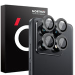 NORTHJO 1 sæt hærdet glas-kameralinsefilm til Xiaomi 14T Pro, CD-rillet metalring og linsebeskyttelse