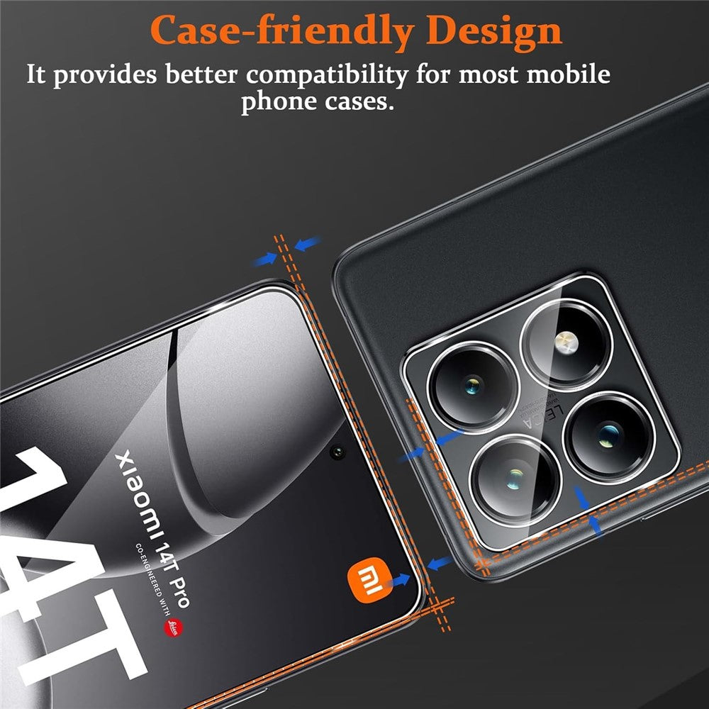 2Pcs For Xiaomi 14T Pro Screen Protector 2.5D Arc Edge High Clarity Tempered Glass Film with Camera Lens Film