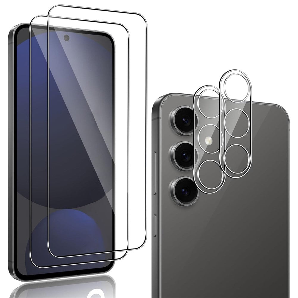 2 st. för Samsung Galaxy S24 FE skärmskydd 2.5D Arc Edge hög klarhet härdat glasfilm med kameralinsfilm