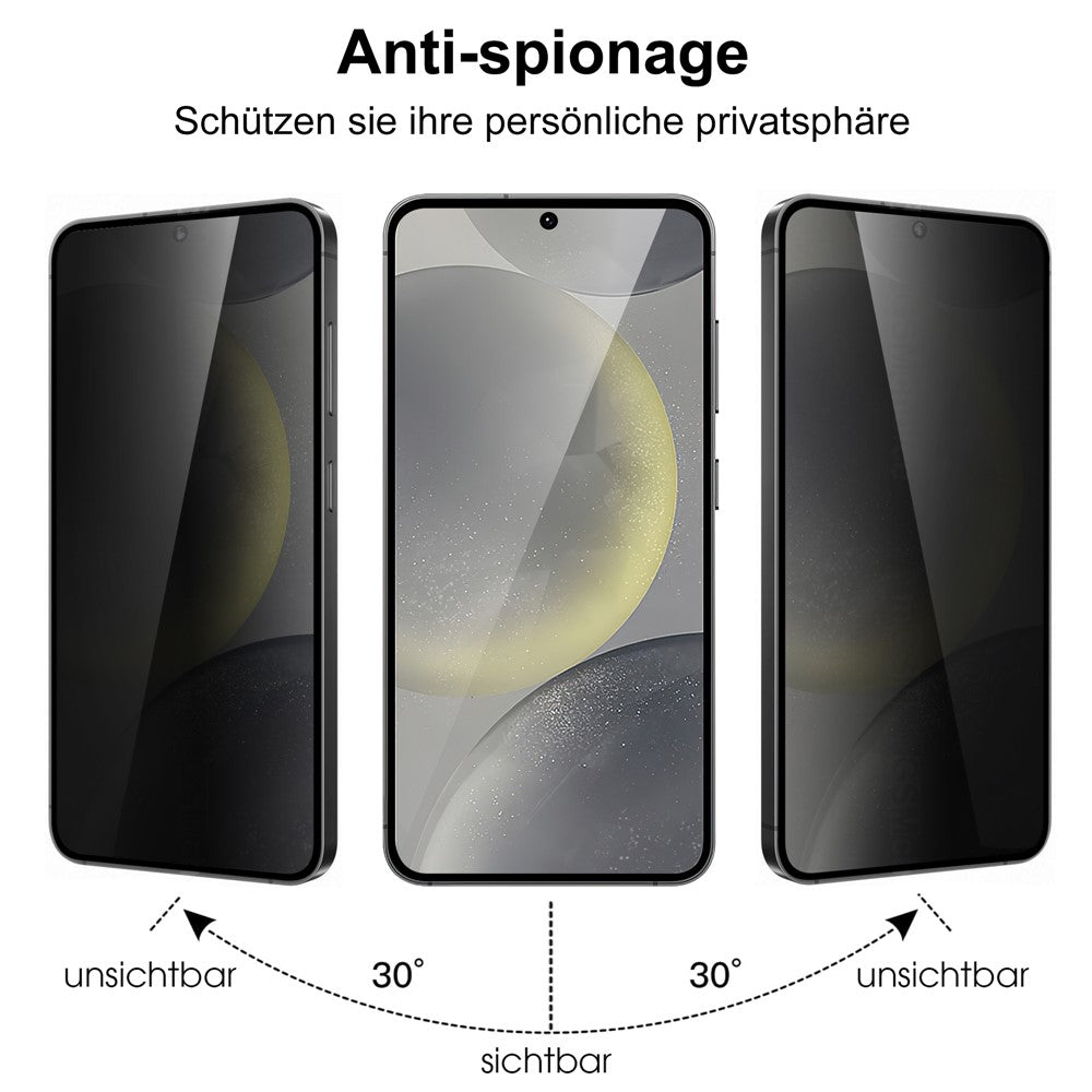 For Samsung Galaxy S25+ Tempered Glass Film 2.5D Arc Edge Anti-spy (Fingerprint Unlock)