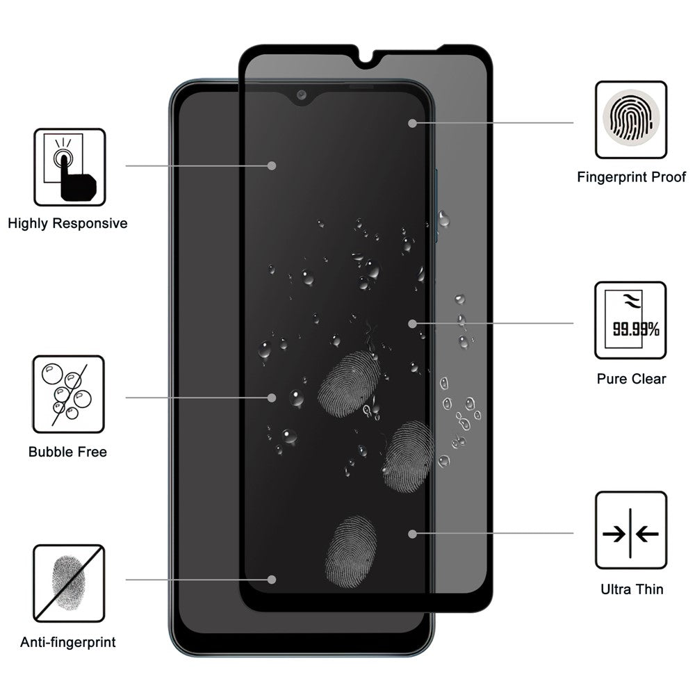 Til Samsung Galaxy A15 5G / 4G Hærdet glas skærmbeskytter 2.5D Buet kant Anti-Spion Film