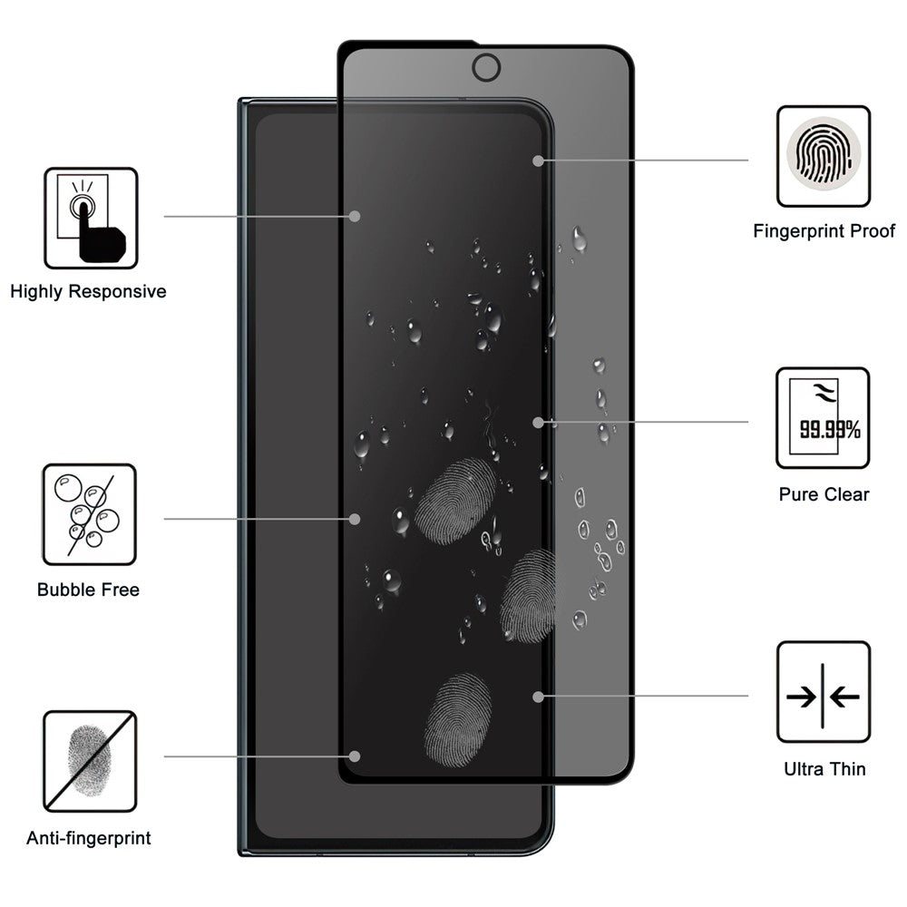 For Samsung Galaxy Z Fold5 5G Front Screen Protector 2.5D Arc Edge Anti-Spy Tempered Glass Film