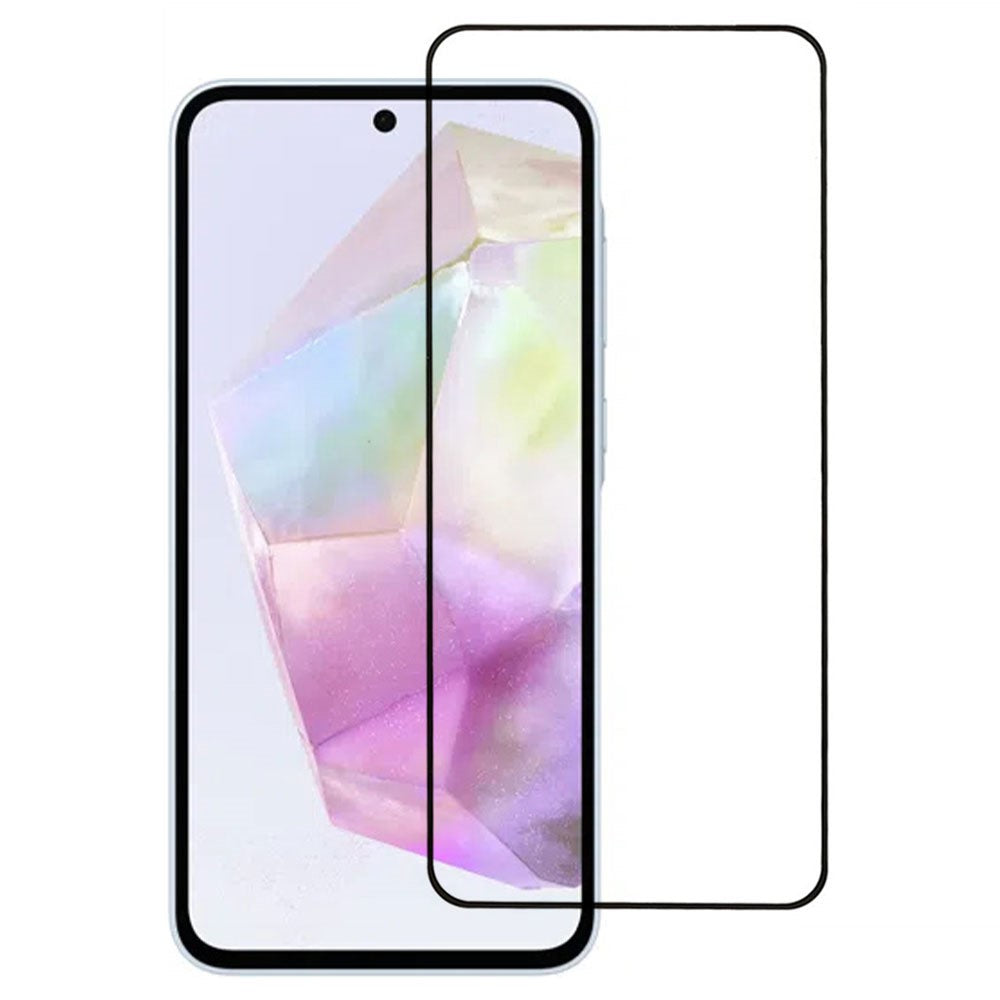 Samsung Galaxy A36 5G / A56 5G skærmbeskytter i hærdet glas med galvanisering, fingeraftryksbeskyttelse, silketryk og fuld klæbeflade
