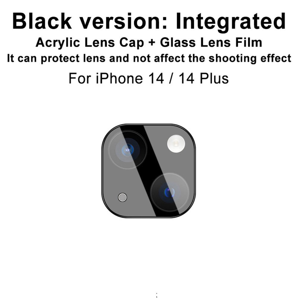 IMAK Hærdet Glas Linsebeskytter + Akryl Linsehætte til iPhone 14 / 14 Plus, Kamera Linsefilm Mod Slid (Sort Version)